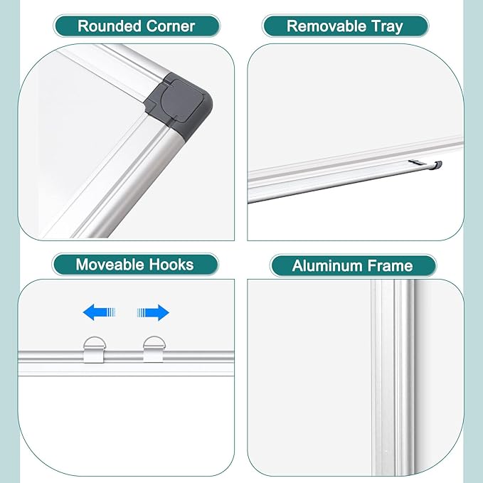 Double-Sided Magnetic White Board, 24"x 18" Dry Erase Board for Wall Mounted & Hanging with Aluminum Frame, Whiteboard for School, Office and Home