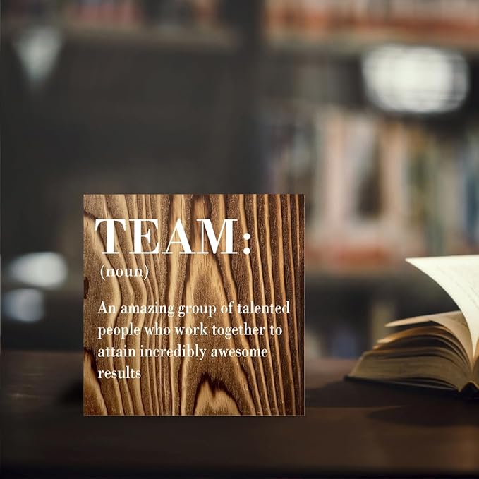 Inspirational Team Noun Office Decor Desk Decor Wooden Box Sign Rustic Wood Block Plaque Box Sign for Home Office Desk Shelf Table Decoration Coworker Gift Team Definition Teamwork Sign Roasted Color