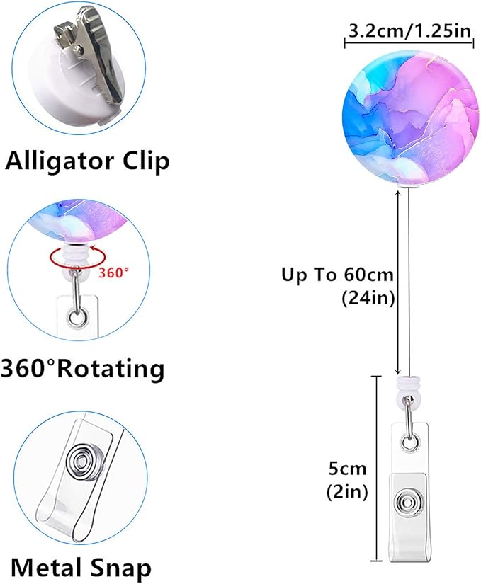 Retractable ID Badge Holder Nurse Badge Reels with Clip Name Card Holders for Office Worker Doctor Nurse (3Pack Pretty Colorful Marble)