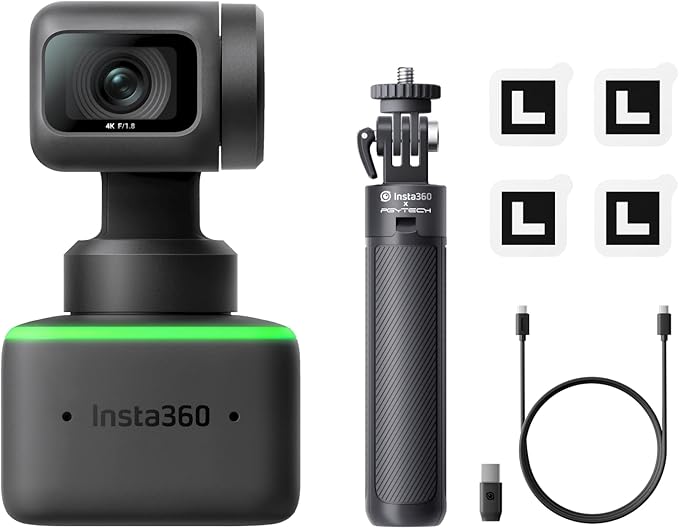 Insta360 Link - PTZ 4K Webcam with 1/2" Sensor, AI Tracking, Gesture Control, HDR, Noise-Canceling Microphones, Specialized Modes, Webcam for Laptop, Live Streaming, Zoom Certified