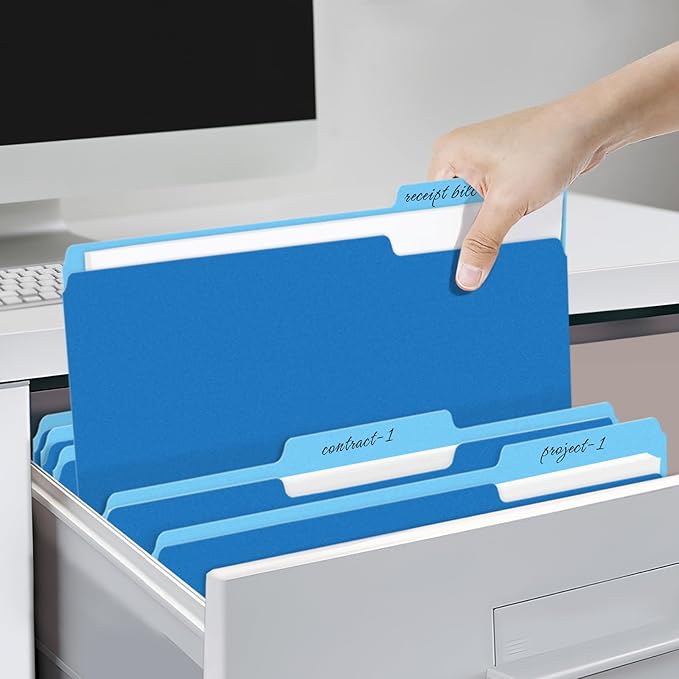 SUNEE File Folders, 18 Pack Manilla Folders 8.5 x 11, Colored Folders Office Organization Home School Folders for Documents Files Paper,Blue Colors