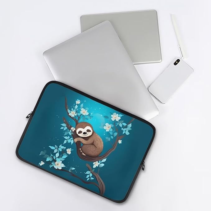 Cute Sloth Laptop Protective Sleeve for Women Men 15 inch Computer Sleeve Neoprene Lap Top Case Portable Computer Carrying Case Flower Briefcase Suitable for Travel School Office Pouch