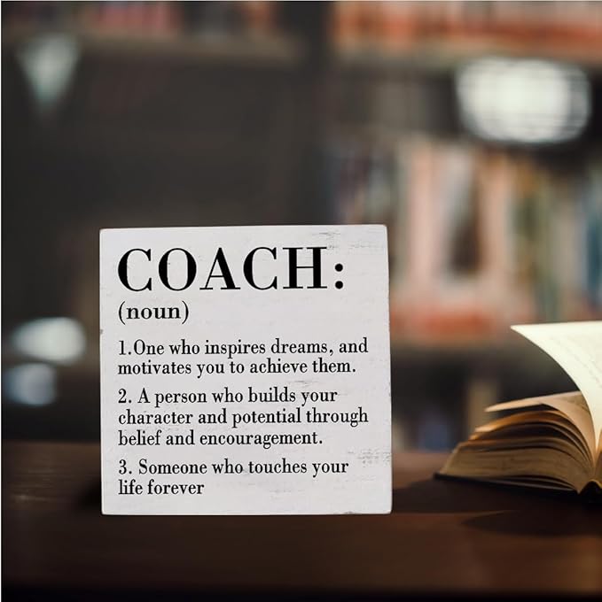 Inspirational Coach Noun Coach Gifts Desk Decor Wooden Box Sign Rustic White Wood Block Plaque Box Sign for Coach Mentor Trainer Tutor Home Office Desk Shelf Table Decoration Coach Definition