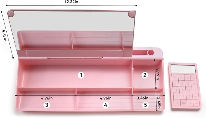 TOWON Desktop Whiteboard with Electronic Calculator and Mirror, Pink Desk Glass Whiteboard Organized, Glass Desktop Dry Erase Board with Accessories for Home Office Supply, Keyboard Dry Erase Notepad