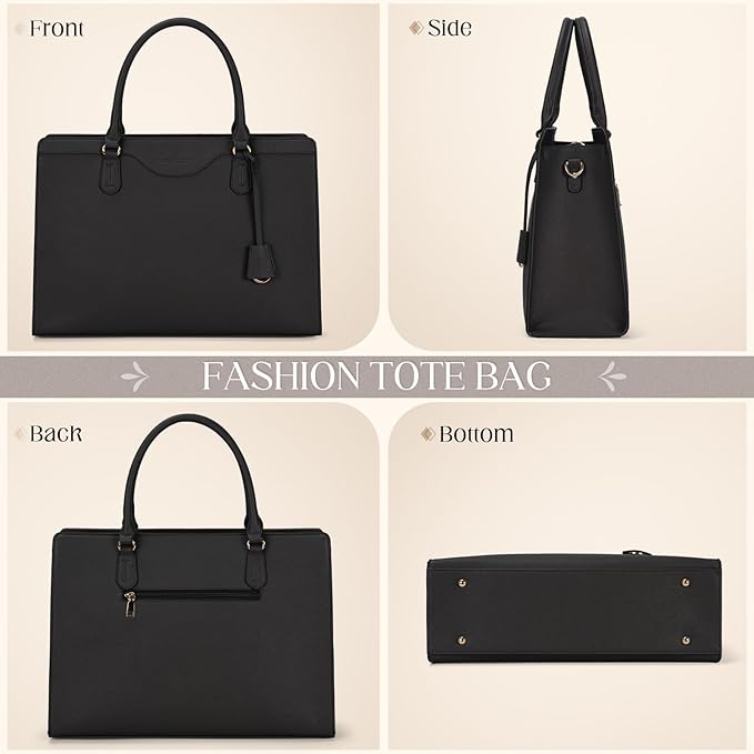 RAINSMORE Laptop Bag for Women 15.6 Inch Waterproof Leather Computer Tote Bag Professional Business Office Work Bags Briefcase Large Capacity Lightweight Women Handbag Shoulder Bag, Black