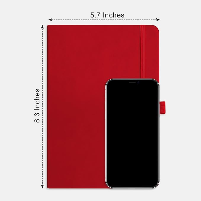 RETTACY Graph Paper Notebook, A5 Grid Notebook Journal with 192 Pages, 5.7'' × 8.3'', Medium Size, Leather Hardcover, 100 GSM Thick Paper, for Students, Homework, Math, Engineering (Red)