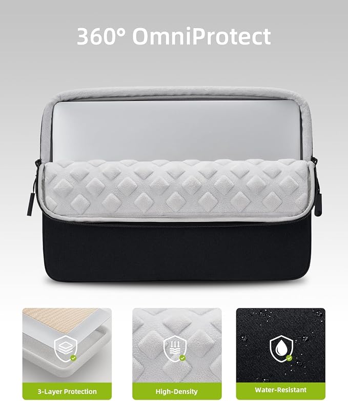 Protective 14 Inch Laptop Sleeve for 14 MacBook Air/Pro, 14 HP Dell Lenovo Asus Notebook - Shockproof, Water-Resistant with Accessory Pocket (Black, 14 inch)