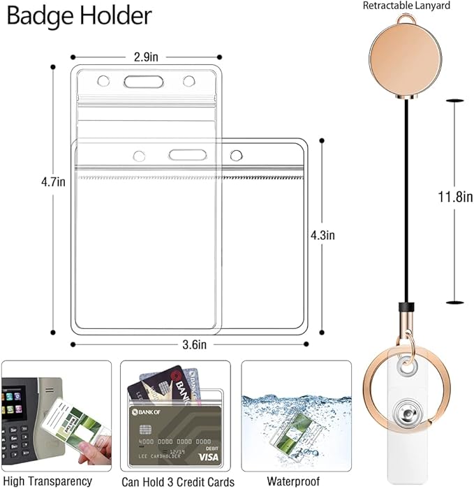 Retractable Lanyards for ID Badges and Keys, Cute Breakaway Teacher Lanyard with Badge Holders and Reels, Silicone Beaded Lanyard for Women, Nurses, Office with 2 Waterproof Card Holders