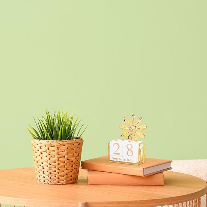 SUPVOX Wooden Block Calendar for Desk Daily Desktop Perpetual Calendar Wood Month Date Display Blocks Farmhouse Desk Accessories for Home Office Decor Reusable Yearly Sunflower Design