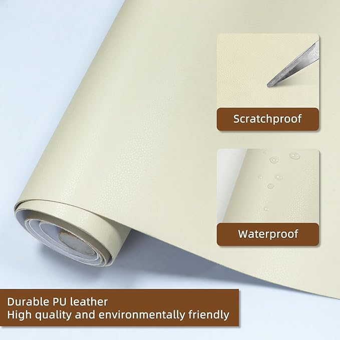 CHEIGHY Leather Repair Patch for Couches Self-Adhesive Leather Repair Tape kit for Furniture Sofa Vinyl Car Seats Couch Chairs Shoes Down Jackets (Beige, 17X79 inch)
