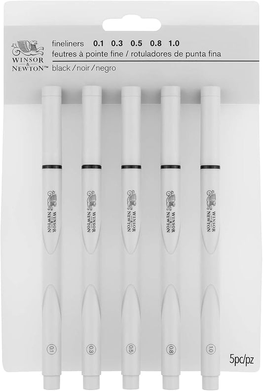 Winsor & Newton Fineliner Fine Point Pen Set, Assorted, Set of 5, Black