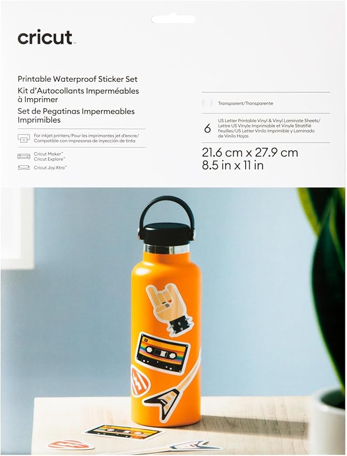 Cricut Waterproof Sticker Paper - US Letter Size (8.5in x 11in), Sticker Paper for Printer, Compatible with Cricut Maker, Explore 3, & Cricut Joy Xtra, Transparent (6 Ct)