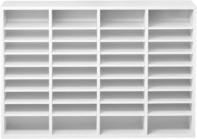 VEVOR Literature Organizer, 36 Compartments Office Mailbox with Adjustable Shelves, Wooden Mailbox Sorter Medium Density Fiberboard Office Home Classroom Storage for Files, Documents, Papers, White