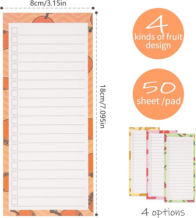 Camelmother 8Magnetic Notepads for Refrigerator Grocery List Magnet Pad for Fridge magnetic grocery list pad for fridge 60 Sheets Per Note Pads (8 Fruits)
