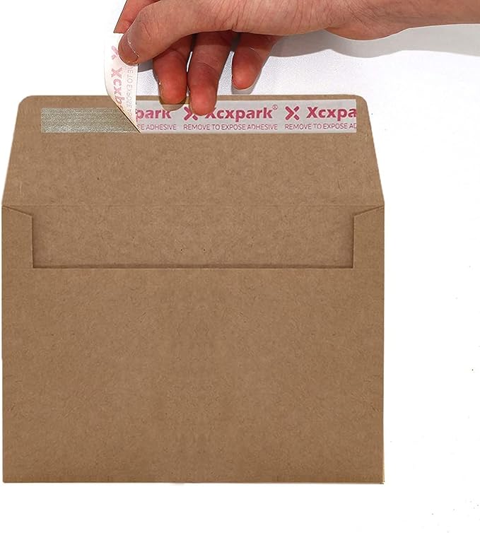 200 Qty Printable A6 Invitation Envelopes 4.75 x 6.5 Cards, Self Seal 120GSM Brown Paper Envelopes for Invitations, Papers, Photos, Documents, Wedding, Baby Shower, Easy to Seal and Peel