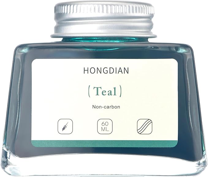 Hongdian Fountain Pen Bottled Ink Teal Color, 60ml Non Carbon Inkwell Bottle, Artist Calligraphy Ink