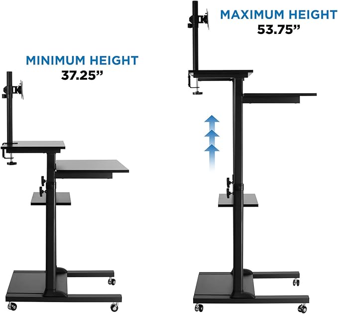 Mount-It Mobile Stand Up Desk / Height Adjustable Computer Work Station Rolling Presentation Cart With Monitor Arm (MI-7942B), Black