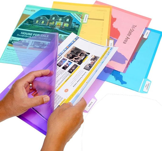 Ultimate Office PocketFile™ Clear Poly Document Folder Project Pockets, 5th-Cut, Letter Size, in 5 Assorted Colors, Set of 50