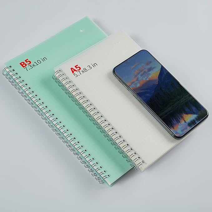 2 Pack B5 Spiral Bullet Dotted Journal with 120gsm Thick Paper, Dot Grid Spiral Notebook with Plastic Hardcover and Elastic Band Closure, 80 Sheets Per Pack 7.3X 10 inches