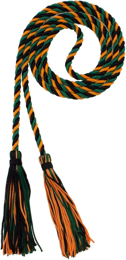 Tassel Depot Graduation Honor Cord - Black/DKGREEN/Orange - Every School Color Available - Made in USA