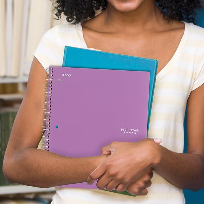 Five Star Spiral Notebooks + Study App, 4 Pack, 1 Subject, College Ruled Paper, 8-1/2" x 11", 100 Sheets, Purple, Pink, White, Green (820337-ECM)