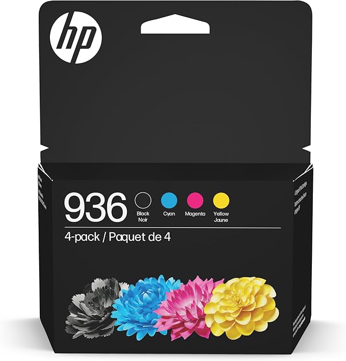 HP 936 Black, Cyan, Magenta, Yellow Ink Cartridges (4-pack) | Works with : OfficeJet 9122e; Pro: 9110b, 9125e, 9128e, 9130b, 9135e; OfficeJet Pro Wide Format 9730e | Eligible for Instant Ink | 6C3Z5LN