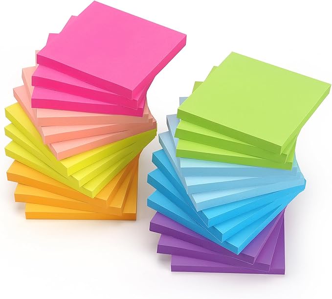 Early Buy 24 Pads Sticky Notes 8 Bright Color Self-Stick Notes 3 in x 3 in, 60 Sheets/Pad