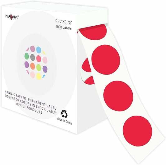 PARLAIM 3/4 Inch Roll Color Coding Labels,1000 per Roll Round Permanent Adhesive Color Coding Circle Dot Stickers for Classroom Office Home(Red)