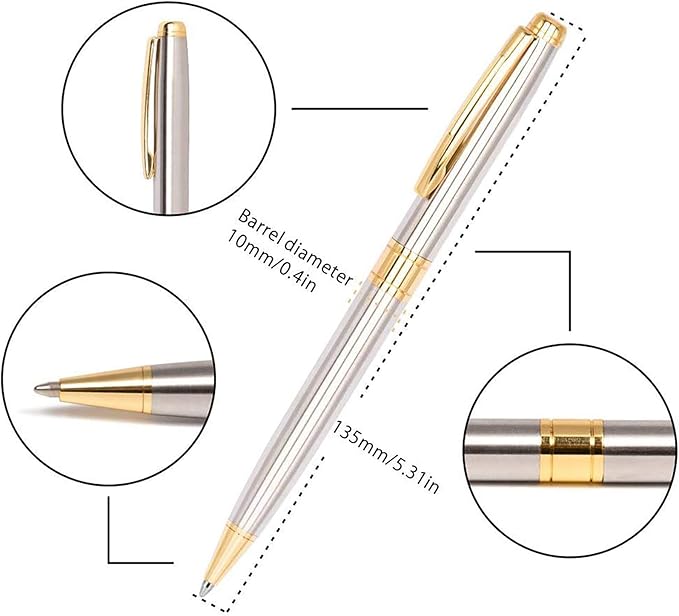 Cambond Ballpoint Pens Ink Pens - Gold Pen Bulk Pens Gift for Men Women Police Retractable Smooth Writing Pens Pack Black Ink 1.0 mm Medium Point,3 Pens with 3 Refills (Gold)