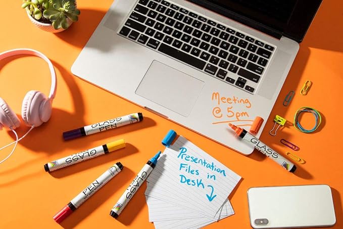 Glass Pen Window Marker: Liquid Chalk Markers for Glass, Car Marker or Mirror Pen with Washable Paint - Graduation Car Windows, Storefront Window, Wedding, Parade, Party & Holiday (Orange, Fine Tip)