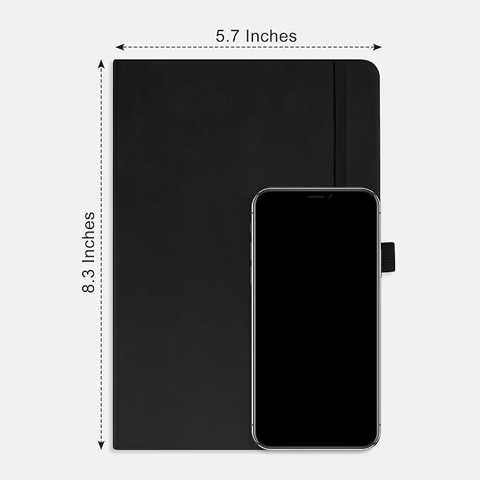 RETTACY Bullet Dotted Journal, A5 Dotted Notebook Journal with 192 Pages, 5.7'' × 8.3'', Medium Size, 100 GSM Thick Paper, Leather Hardcover, Bullet Journaling, Planning (Black)