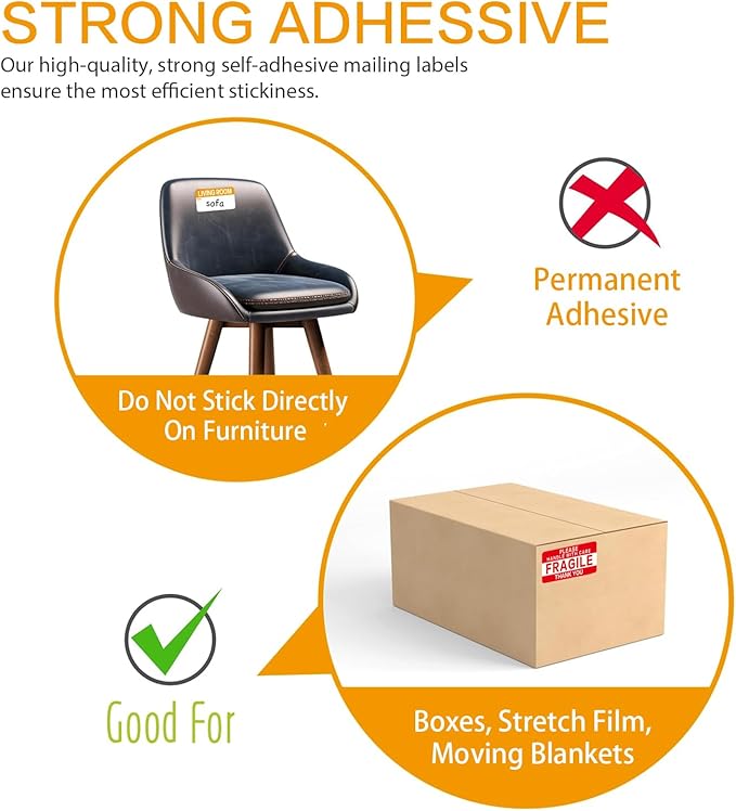 300 Count 3.5 x 2 Large Home Moving Packing Box Labels for 3-4 Bedroom House with Writable Notes Areas, 6 Color Coded Moving Labels for Boxes + Fragile Moving Stickers