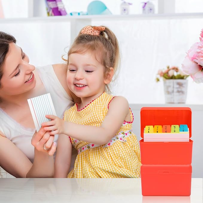 H4D 3x5 Index Card Holder with 100 Heavyweight Ruled Index Cards and 25 Plastic Dividers, Red