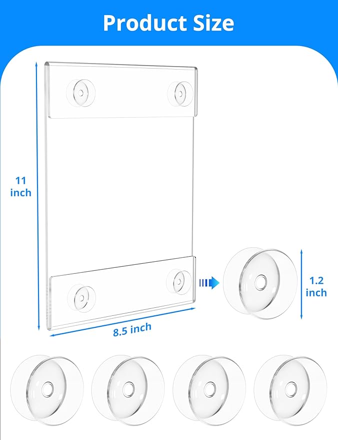 NIUBEE Acrylic Window Sign Holder with Suction Cup 8.5 X 11, Clear Acrylic Frames Glass Door Wall Mount Advertising Signage Sign Holder for Mall, Office, Home, Store, Restaurant(6 Pack)