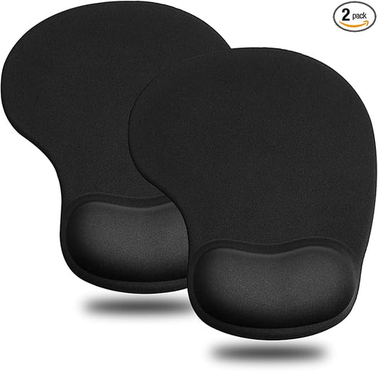 JIKIOU Mouse Pad, 2 Pack Ergonomic Mouse Pads with Comfortable Gel Wrist Rest Support and Lycra Cloth, Non-Slip PU Base for Easy Typing Pain Relief Durable and Easy to Clean Small Black