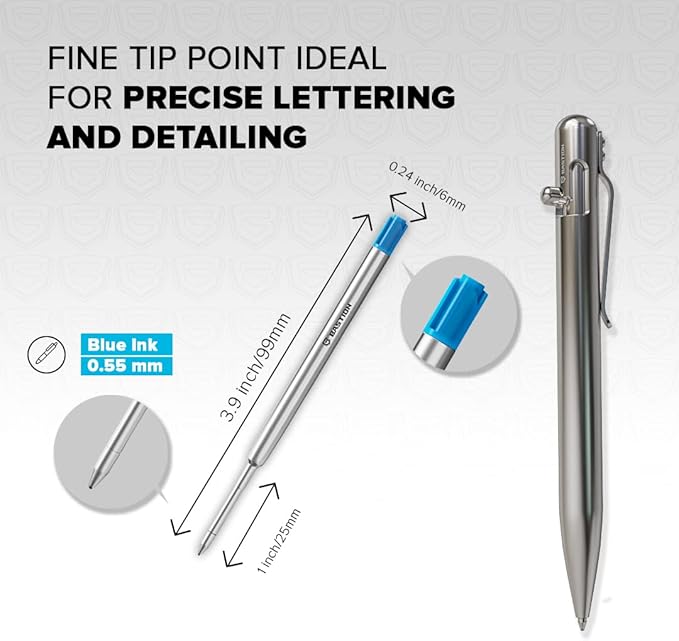 BASTION Pen Refill Ballpoint Blue | Replacement for All Bastion Bolt Action Pens | Standard Pen Ink Refills Cartridge (Blue 6 pc)