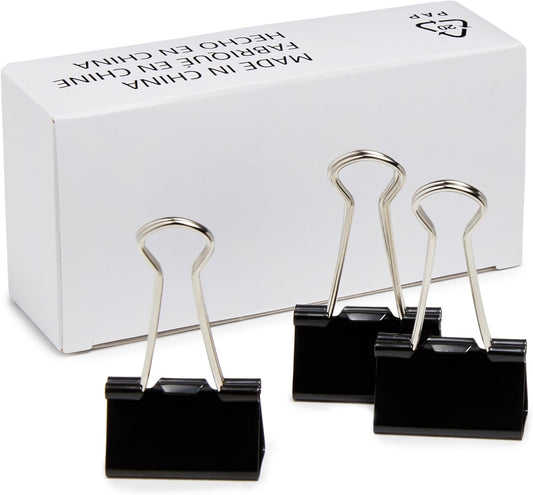 Amazon Basics Sturdy Binder Clips for Office Use, 96 Count (8 Pack of 12), Medium, 1.25 in, Black