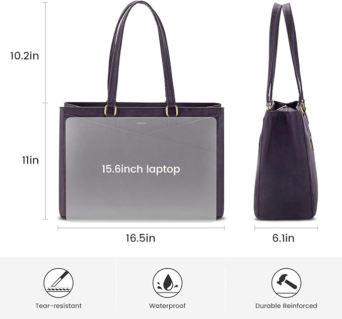 LOVEVOOK Laptop Bag for Women 15.6 Inch Tote Bags Waterproof Leather Briefcase Computer Women Business Office Work Bag, Vintage Purple