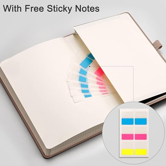 EMSHOI Graph Paper Notebook - 256 Pages A5 Graph Notebook/Journal, Hard Cover, 120gsm Thick Paper, Smooth PU Leather, Inner Pocket, 5.75" x 8.38"-Khaki