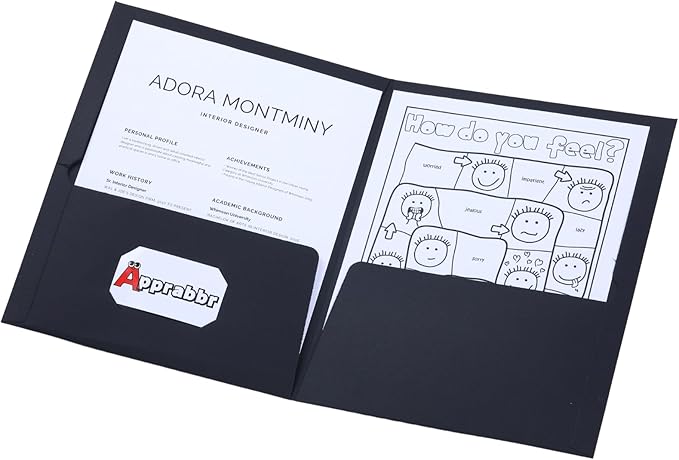 Two-Pocket Folders for Letter Size, Black Thick Paper Folders,300GSM Paper File Folder with Deep Pockets for School Office Business Home (Black, Box of 50)