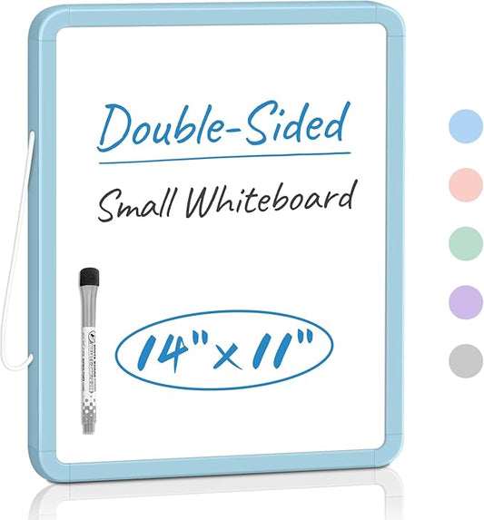 Small Double-Sided White Board Dry Erase Board For Wall, 14"x11" Hanging Whiteboard for Door, Mini Dry Erase Board with a black dry erase marker, Small Whiteboard for Kids Students, Back To School, Bl