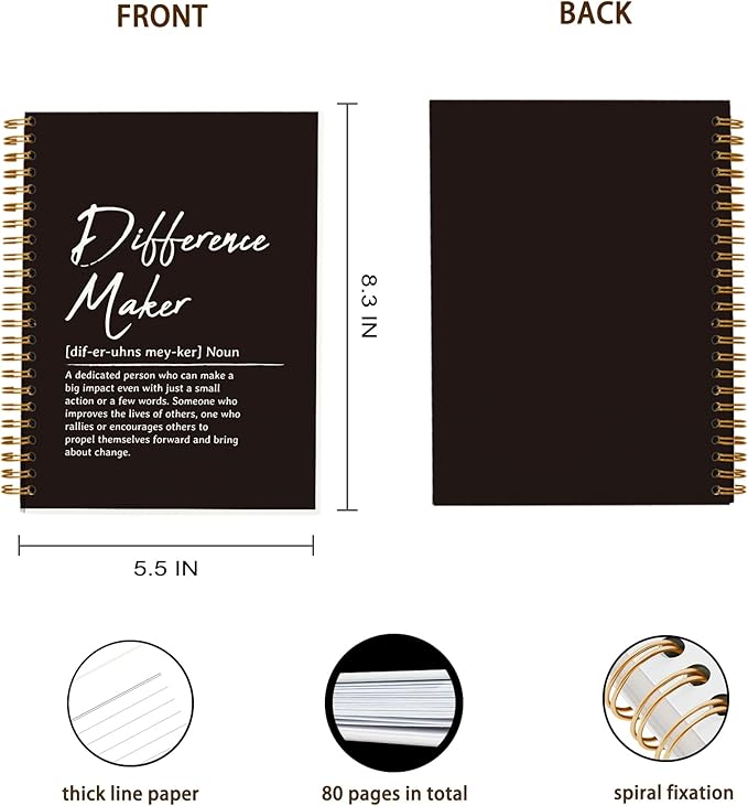 Difference Maker Gift Notebook Journal, Office Meeting Notebook for Work, Thank You Gifts for Leader Mentor Boss, Office Supplies Leadership Gifts Journal, Hardcover Spiral Notebook 5.5 x 8.3