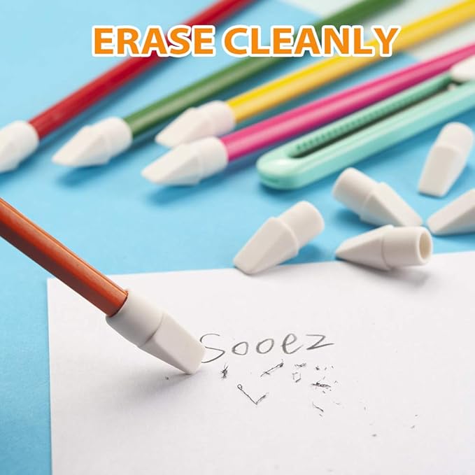 Sooez 120 Pack White Pencil Erasers, Pencil Top Erasers, Cap Erasers, Eraser Tops, Pencil Eraser Toppers, Studying Supplies for Teachers