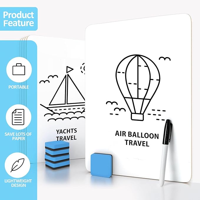 Dry Erase LapBoards, PANDRI 16 Pack Double Sided 12.5 x 9 Inch Whiteboards with 16 Erasers and 16 Markers, Dry Erase Boards for Kids Students Classroom Teacher Supplies