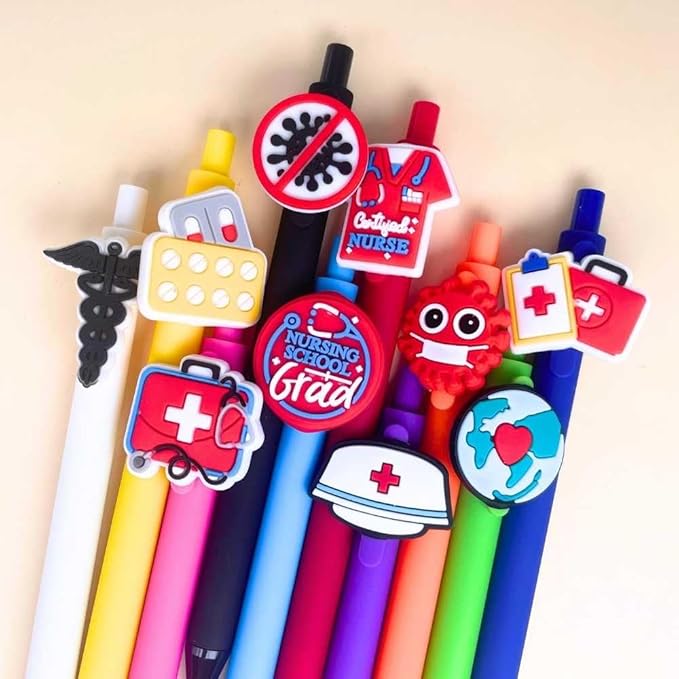 YJ PREMIUMS 10-Pack of Cute Nursing Pens with Heart, Syringe Designs in Black Ink - Versatile Writing Instruments for Nurses, Medical Assistants, Students (Nurse)