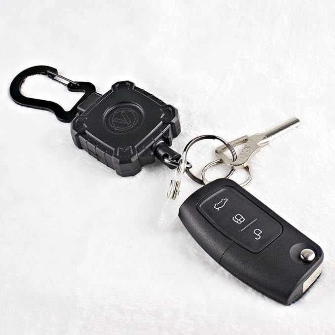 VIQWYIC 2 Pack Retractable Badge Holder Keychain, Heavy Duty Carabiner Badge Reel with Key Ring for Keys,Square