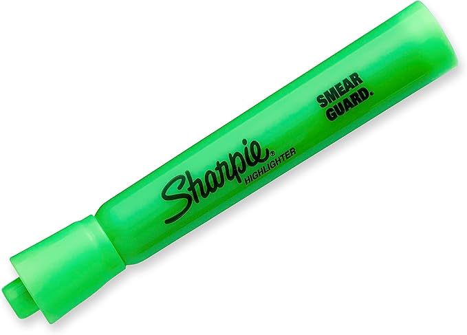 Sharpie Tank Style Highlighters, Chisel Tip, Fluorescent Green, Box of 12