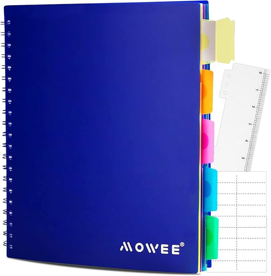 Spiral Notebook - 5 Subject Notebook, College Ruled Notebook With Dividers Pocket, Tabs Label, 11" Ruler, 200 Pages, for Writing Journal, Home & Office, School Supplies, 8.5''x11''Blue