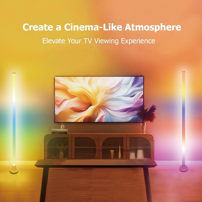 Corner Floor Lamp, 59" RGB+IC Dimmable White LED Floor Lamps, Smart Modern Corner Lamp with Remote, Tall Standing Lamp Bedroom Living Room Essentials, Music Sync for Game Room Decor