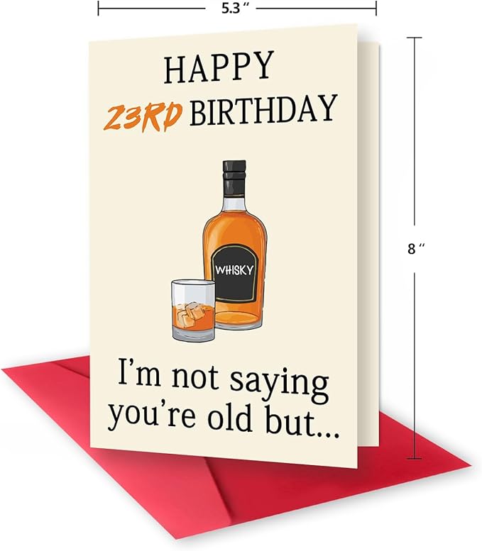 Funny 23rd Birthday Card for Her Him, Happy 23rd Birthday Decorations for Men Women, Unique 23rd Birthday Gifts for Son Daughter, Whiskey 23 year old Bday Gift Ideas